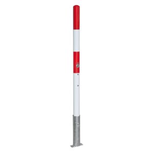 MORION — MORION Poteau de blocage 60, acier, amovible, blanc, bande réfléchissante rouge, triangulaire, à bétonner