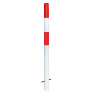 MORION — MORION Poteau de blocage 76, acier, fixe, sans oeillet, rouge-blanc, avec anneau réflecteur rouge, à bétonner