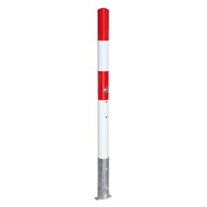 MORION — MORION Poteau de blocage 76, acier, amovible, blanc, bandes réfléchissantes rouges, triangulaire, à bétonner