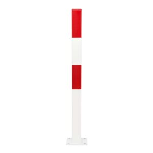 MORION — MORION Poteau de blocage 70 x 70, acier, fixe, sans oeillet, laqué rouge-blanc, réflecteur rouge, à cheviller