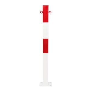 MORION — MORION Poteau de blocage 70 x 70, acier, fixe, 2 oeillets, laqué rouge-blanc, réflecteur rouge, à cheviller