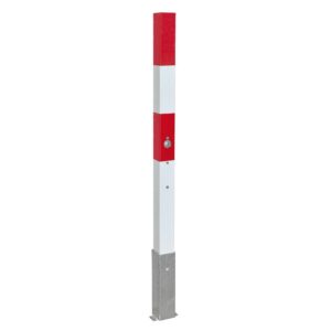 MORION — MORION Poteau de blocage 70 x 70, acier, amovible, blanc, bandes réfléchissantes rouges, triangulaire, à encastrer dans le sol.