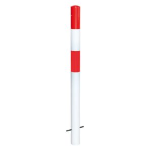 MORION — MORION Poteau de blocage 90, acier, fixe, sans oeillet, rouge-blanc, avec anneau réflecteur rouge, à bétonner