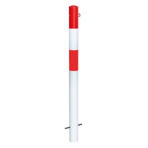 MORION — MORION poteau de blocage 90, acier, fixe, 1 oeillet, rouge-blanc, avec anneau réflecteur rouge, à bétonner