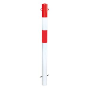 MORION — MORION poteau de blocage 90, acier, fixe, 2 oeillets, rouge-blanc, avec anneau réflecteur rouge, à bétonner