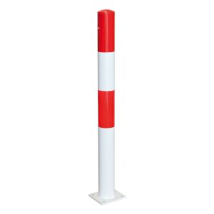MORION — MORION poteau de blocage 90, acier, fixe, sans oeillet, rouge-blanc, avec anneau réflecteur rouge, à cheviller
