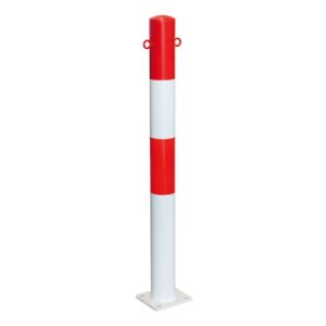 MORION — MORION poteau de barrage 90, acier, fixe, 2 oeillets, rouge-blanc, avec anneau réflecteur rouge, à cheviller