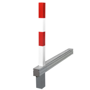 SESAM — Poteau de blocage SESAMplus 70 x 70, avec bac de sol, 1.000 mm au-dessus du sol, rouge-blanc