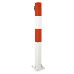 SESAM — Poteau de blocage SESAM A 70x70, basculant, rouge-blanc, hauteur hors sol 1.000 mm, sans oeillets