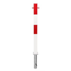PARAT — Poteau central PARAT B 70x70, amovible, deux œillets, rouge-blanc, triangulaire, à bétonner