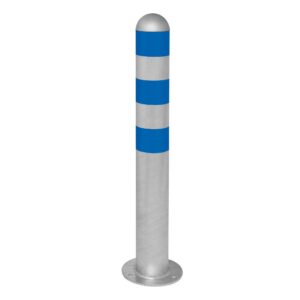 CITY — Borne de protection CITY acier, galvanisé à chaud, H 800 mm, calotte en aluminium, à cheviller, anneaux réfléchissants bleus