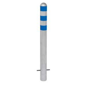 CITY — Borne de protection CITY acier, galvanisé à chaud, H 1.200 mm, calotte en aluminium, à bétonner, anneaux réfléchissants bleus