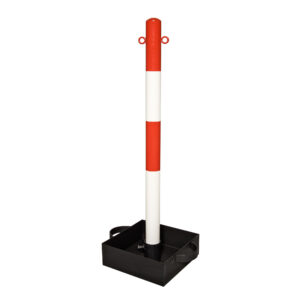 EXTERN — Poteau lourd pour chaîne EXTERNE, 60/1000 mm, avec deux oeillets, rouge-blanc, avec poignées de transport