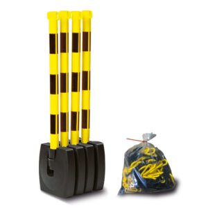 GUARDA — GUARDA-Flex Poteau d'avertissement pour chaîne, SET : 4 poteaux pliables, 10m de chaîne, noir-jaune, pied rempli de béton