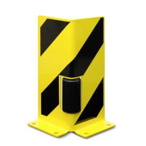 BLACK BULL — BLACK BULL protection contre les chocs, équerre avec rouleau de guidage, H 400 mm, acier 6mm, bandes noires, à cheviller
