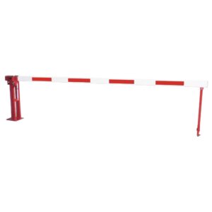 COMPACT — Barrière système COMPACT avec vérin à gaz et support pendulaire, galvanisé, peint en rouge et blanc