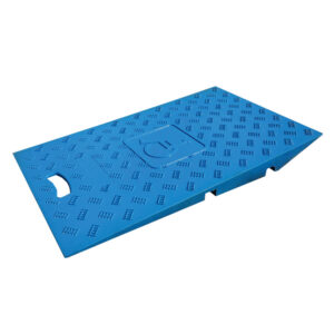 Kit de rampes pour fauteuil roulant, pour pont de câbles à 3 canaux, en caoutchouc recyclé, bleu, 744 x 880 x 75 mm