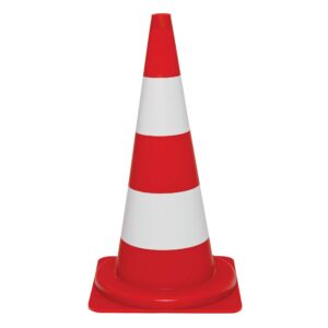 Cône de signalisation en PVC, fluorescent, rouge-orange, avec deux anneaux blancs, hauteur 750 mm