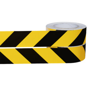 Marquage de signalisation rétroréfléchissant, autocollant, noir-jaune, 2 x 50 mm / 25 m (droite/gauche)